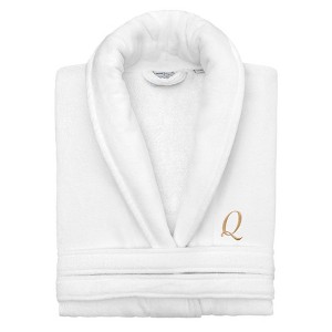 Linum Home Textiles 100% Turkish Cotton Personalized Unisex Anovia Velour Bathrobe - Gold Linum Font - 1 of 4