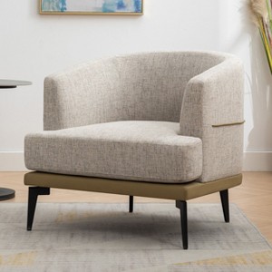 Modern Two-tone Barrel Fabric Chair, Upholstered Round Armchair - 1 of 4