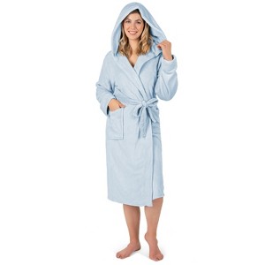 PAVILIA Women Robe with Hood, Fleece Plush Soft Long Hooded Robe, Fluffy Fuzzy Cozy Warm Bathrobe Shower Spa House - 1 of 4