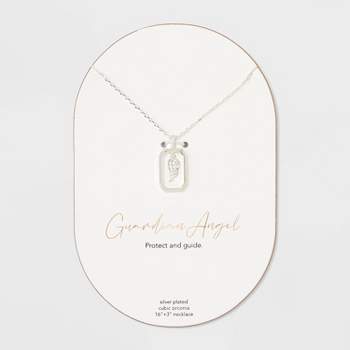 Silver Plated Cubic Zirconia Wing In Open Frame Necklace with Extender - Silver