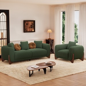Modern Boucle Fabric Sofa Set - 1 Sofa and 2 chairs with Sleek Wooden Legs for Living Room or Home Office - Morden Fort - 1 of 4