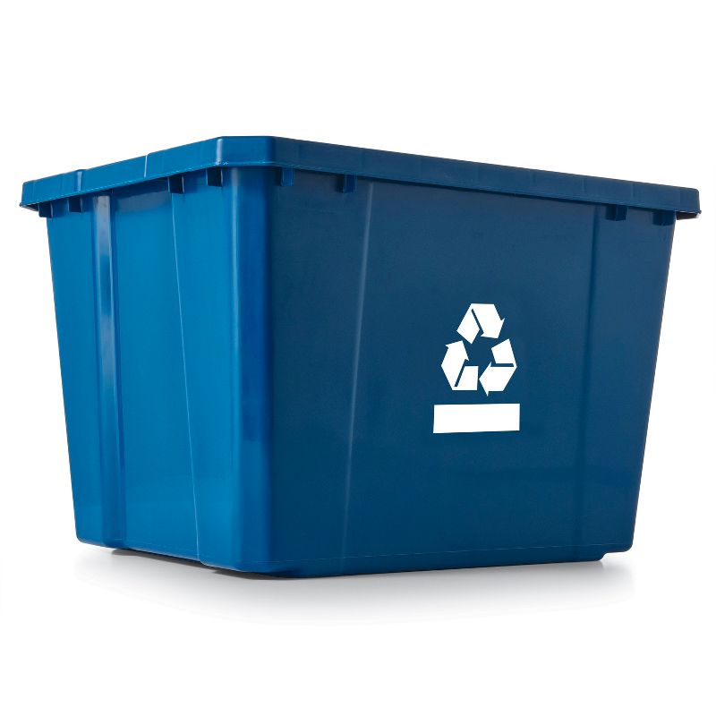 Gracious Living Medium Sized Plastic Curbside 17 Gallon Home or Office Recycling Bin Container with Built-In Carrying Handles, Blue, 1 of 7