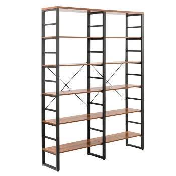 Tangkula 80.7" Double Wide 6-Shelf Bookcase Industrial Large Open Metal Storage Shelf
