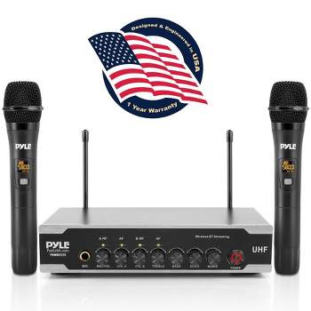 Pyle Portable Uhf Wireless Microphone System - Battery Operated Dual Bluetooth Cordless Microphone Set