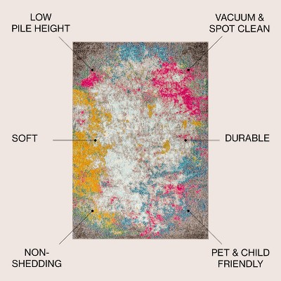 Contemporary Yellow Multicolor Abstract Synthetic Area Rug