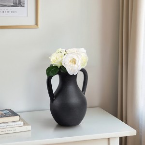 Terracotta Pottery Vase with Handle - Rustic Flower Container - Decorative Farmhouse Accent for Home, Office, Bedroom, Living Room - 1 of 4