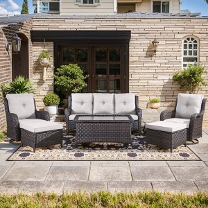 Gymojoy 6 Pieces Outdoor Sofa with Swivel Chairs Ottoman, Coffee Table, Patio Furniture Set - 1 of 4