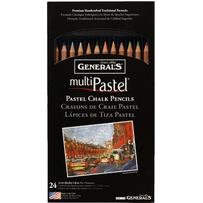 General's Multi-Pastel Non-Toxic Chalk Pencil with Sharpener and Project Booklet, Assorted Color, set of 24