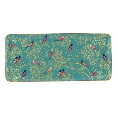 Portmeirion Sara Miller Chelsea Sandwich Tray - 14 Inch Fine China Tray with 22 Karat Gold Detail, Decorative Green Serveware for Entertaining