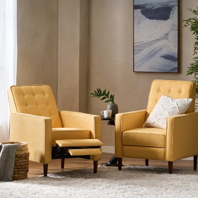Mid-Century Modern Muted Yellow Microfiber Recliner