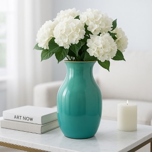 Ceramic Vase for Home Decor - Decorative Vase for Bedroom, Office Shelf, or Table Display - Modern Flower Vase with Sculptural Style - 9", Green - 1 of 4