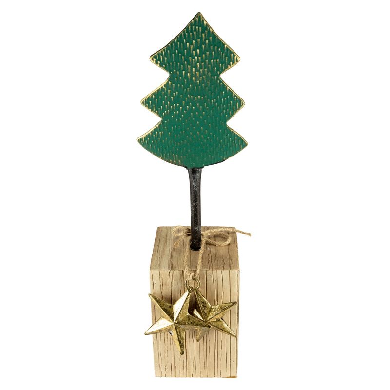 Northlight 16.75" Green Metal Tree in Chunky Wood Base Christmas Decor, 1 of 6