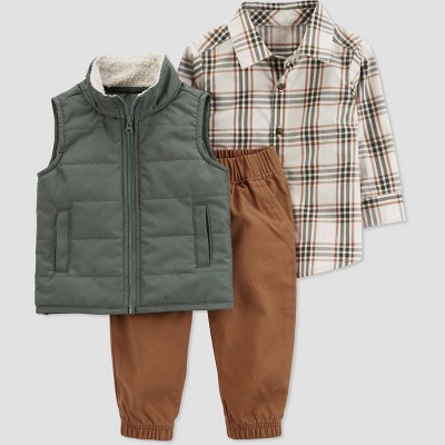 Image of Carter's Just One You®️ Baby Boys' Plaid Top & Bottom Set - Green/Brown 9M
