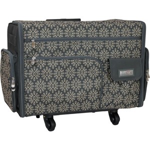 Everything Mary Flat Top XL 4 Wheel Collapsible Rolling Sewing Machine Storage Case, Tan Floral - 1 of 4