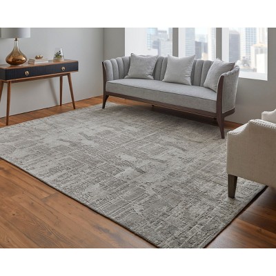 Gray Abstract Hand-Knotted Wool and Viscose Rug 2' x 3'