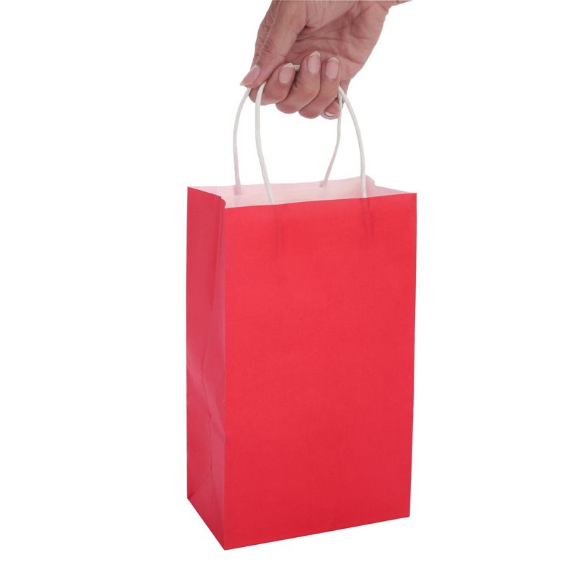 Blue Panda 25-Pack Red Gift Bags with Handles - Small Paper Treat Bags for Birthday, Wedding, Retail (5.3x3.2x9 In), 4 of 9