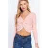 Slickblue V-Neck Front Knotted Cropped Sweater, Light Pink/Ochre, Acrylic-Blend, Sizes S-L, Modern Fit - 2 of 4