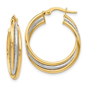 Black Bow Jewelry 14k Two Tone Gold Polished Textured Triple Round Hoop Earrings, 23mm - 1 of 4