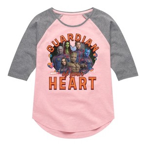 Girls' - Marvel - Guardian Of Your Heart Valentine Shirt Tail Raglan Graphic T-shirt - 1 of 4