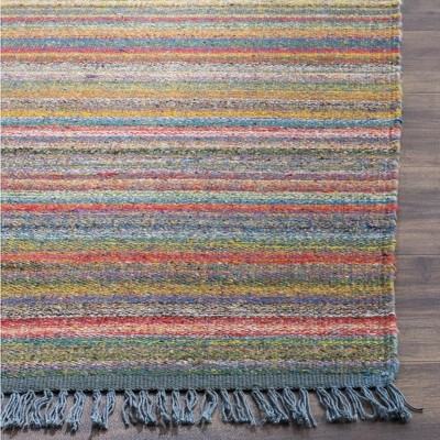 Handmade Blue and Orange Wool Blend Reversible Area Rug, 4' x 6'