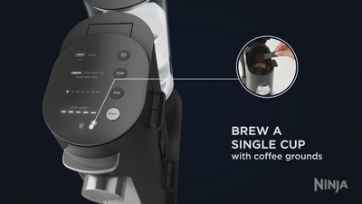 Black Single-Serve Coffee Maker with Integrated Milk Frother