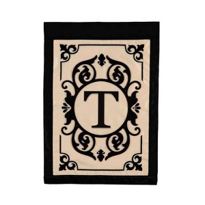 Evergreen Flag Cambridge Chic Letter T Monogram Applique Garden Flag - 12.5" Wide x 18" High - 1 of 4