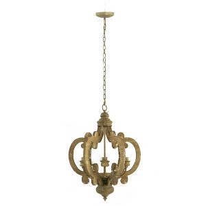 VYNXARIA 6 - Light Beige Brown Farmhouse Ceiling Lights, Vintage Wood Pendant Chandelier with Adjustable Chain for Home Interiors - 1 of 4
