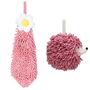 REGALWOVEN 2 Packs Chenille Hand Towel Flower and Cute Cartoon Hanging Hand Towel for Bathroom 6" x 15"/7" x 7" - 1 of 4