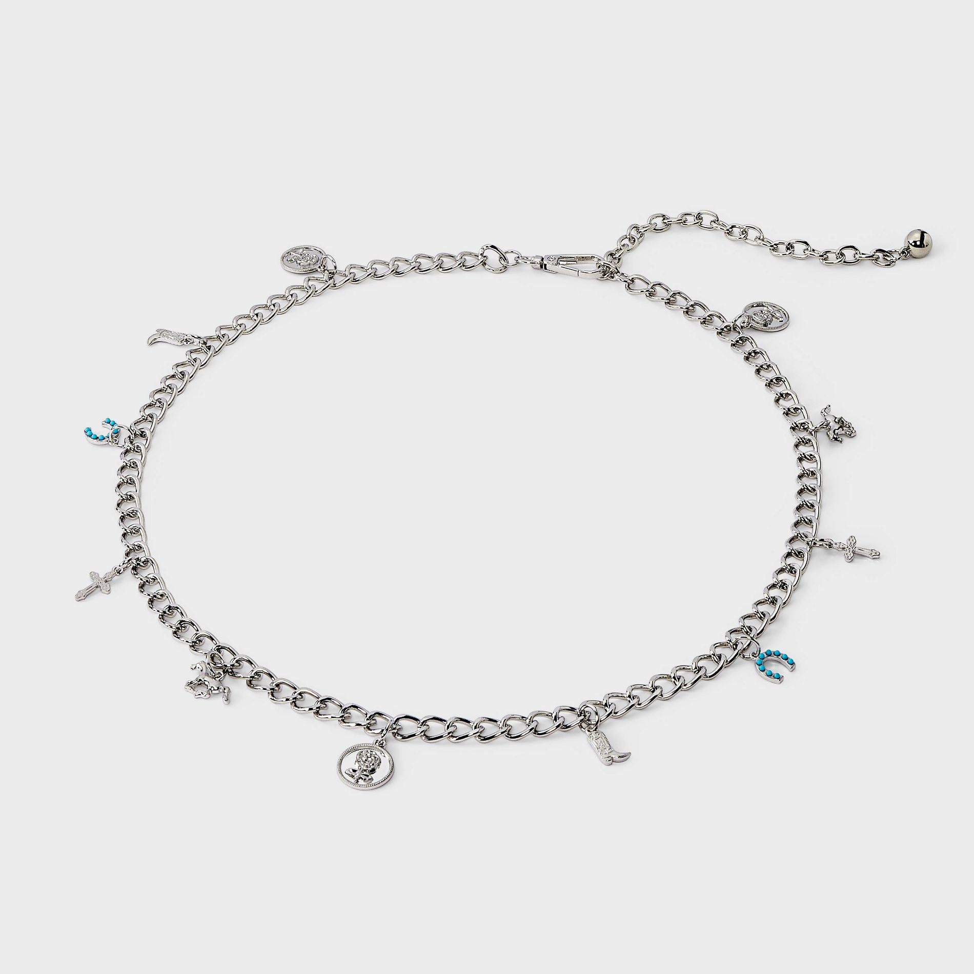Western Boot & Horse Charm Chain Belt - Wild Fable™ Silver