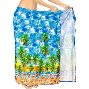 HAPPY BAY Women's Bikini Skirt Sarong Swimwear Swim Cover Up Bathing suit Summer Wraps Beach Wrap Coverups for Women Beachwear One Size Blue, flamingo - 1 of 4