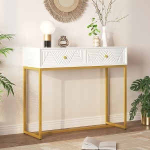 Modern Console Table with 2 Drawers, Sleek Entryway Table with Stripe Drawer Fronts, Narrow Storage Sofa Table for Living Room, Hallway, and Entrance - 1 of 4