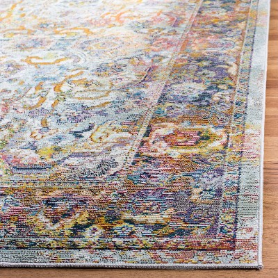 Light Blue and Orange Distressed Oriental Synthetic Area Rug