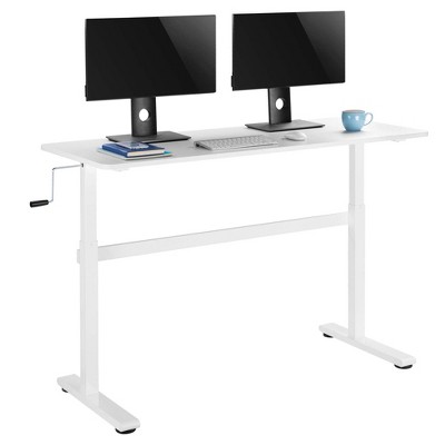 Tranzendesk Standing Desk – 55" Manual Height Adjustable Workstation – White – Stand Steady