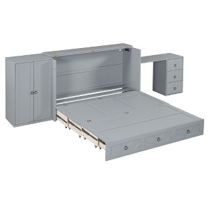 CLIHOME Queen Size Murphy Bed Versatile Cabinet Bed with USB Port, Large Drawer, and Wardrobe/Desk - 1 of 4