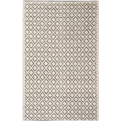 Ivory and Black Hand-Knotted Wool 4' x 6' Area Rug