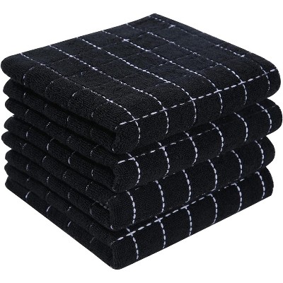 4-Pack Cotton Terry Kitchen Towels, Checkered Designed Soft and Super Absorbent Dish Towels, 13x28 inches