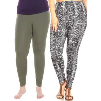 Women's Plus Size Printed Leggings Multicolored One Size Fits Most Plus -  White Mark : Target