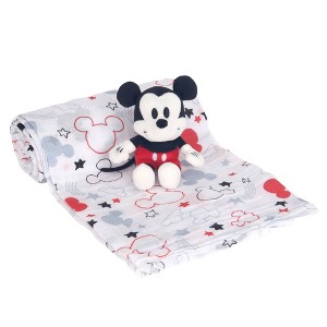 Lambs & Ivy Mickey Mouse Swaddle Blanket & Plush Infant Gift Set - 2pk - 1 of 4