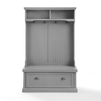Distressed Gray Coastal Hall Tree with Storage and Hooks