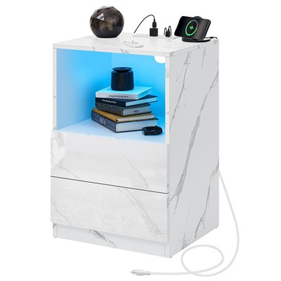 Hommpa Modern Open Shelf  Bedside Table LED Nightstand with Charging Station