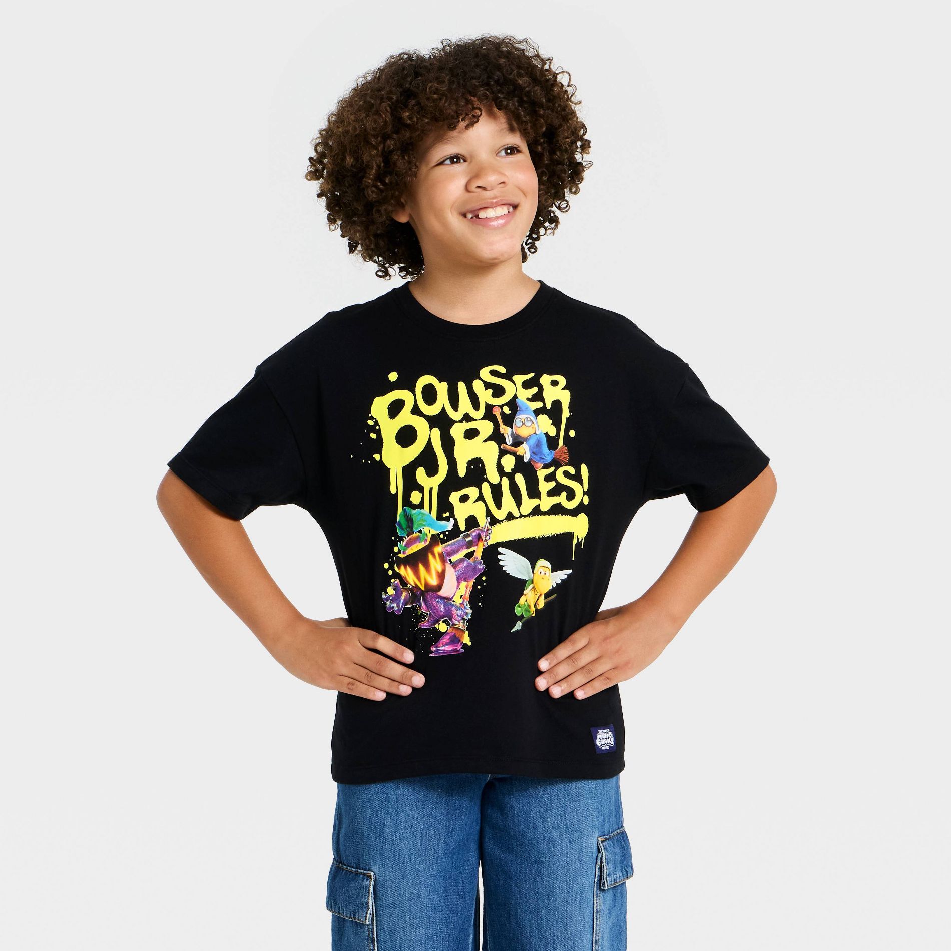 Boys' Nintendo Super Mario Brothers Short Sleeve Bowser Jr. Rules Oversized Graphic T-Shirt - Black