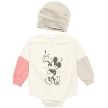 Disney Minnie Mouse Mickey Mouse Winnie the Pooh Baby French Terry Oversized Long Sleeve Bodysuit and Hat Newborn to Infant 