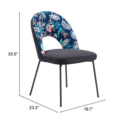 Merion Multicolor Print & Black Velvet Side Chair, 19.7"