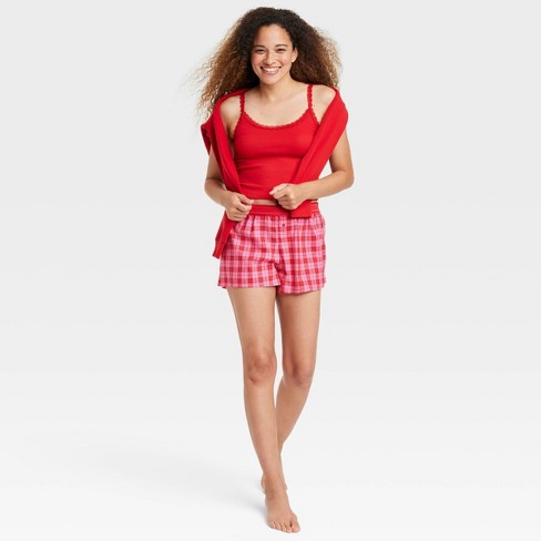 Women's Boxer Pajama Shorts - Colsie™ Red/Pink M
