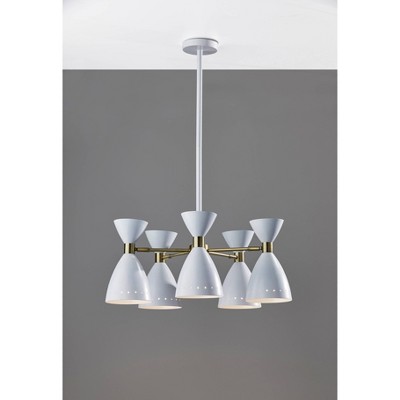 Mid-Century Modern Oscar 5-Head Pendant in White & Antique Brass