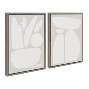 Kate and Laurel Sylvie Zen Botanical Rock Neutral Framed Canvas Set by The Creative Bunch Studio, 2 Piece 18x24, Gray - 1 of 4