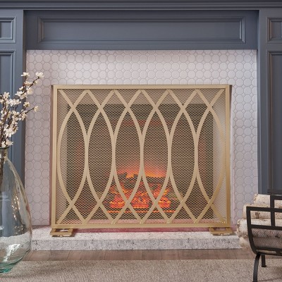 VYNXARIA Modern Single PanelIron Fire Screen, Gold Finish