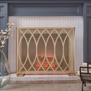 VYNXARIA Modern Single PanelIron Fire Screen, Gold Finish - 1 of 4