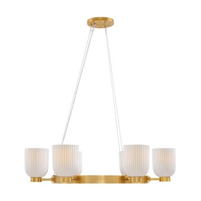 Isla Blanca 6-Light Warm Brass Chandelier with Porcelain Shades