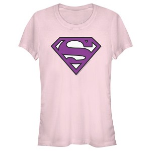 Juniors Womens Superman Classic Purple Logo T-Shirt - 1 of 4